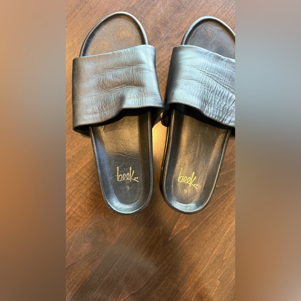 Beek Black Leather Sandals Pelican Platform